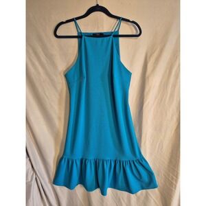 Trina Turk Sleeveless Mini Dress Aqua‎ Blue Ruffle Hem Square Neck Womens 6